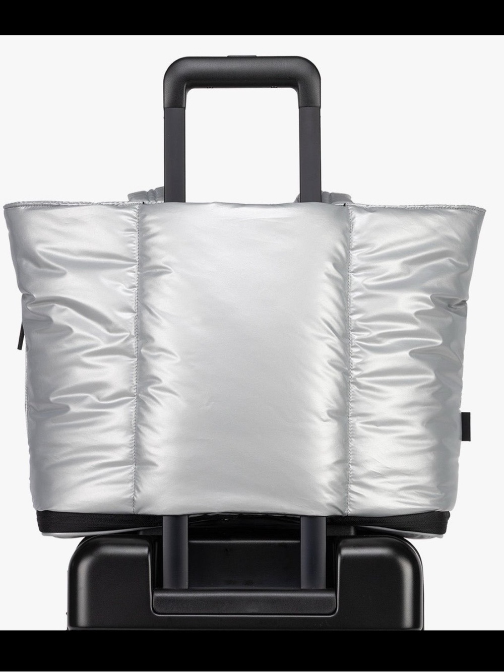 CALPAK Luka Expandable Laptop Puffy Tote Metallic Silver - Picture 3 of 9